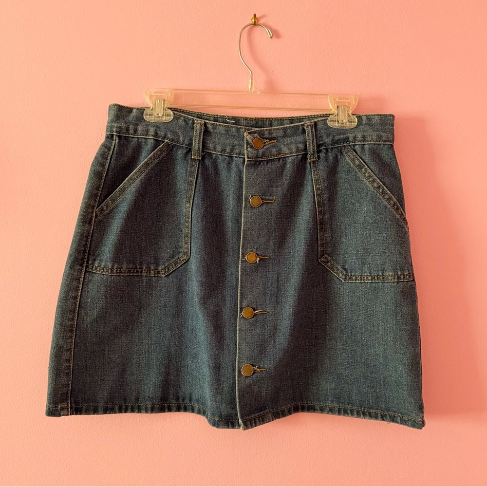 Persun Blue Denim Button-Up Mini Skirt